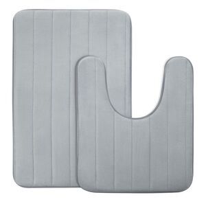2pcs Memory Foam Bath Mat Set Soft Absorbent Bathroom Mat Contour Rug Gray